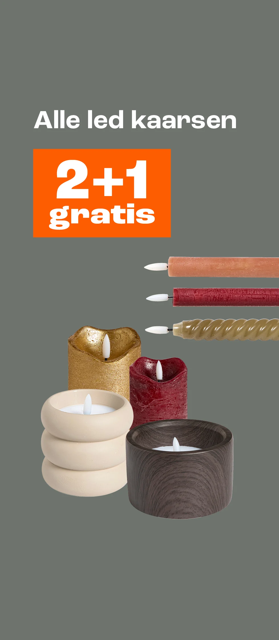 Product tile banner - 2+1 gratis op alle led kaarsen - NL/BE