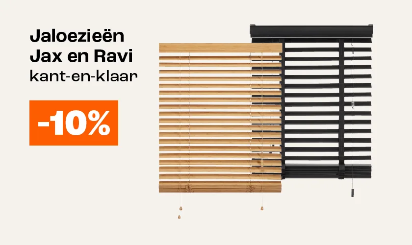 Kant-en-klaar bamboe jaloezie Jax en houtlook jaloezie Ravi 10% korting desktop