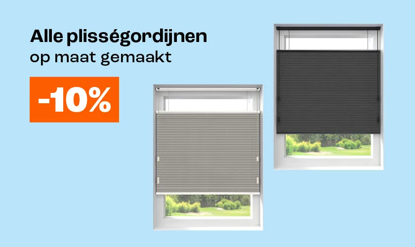 Alle plisségordijnen op maat 10% korting
