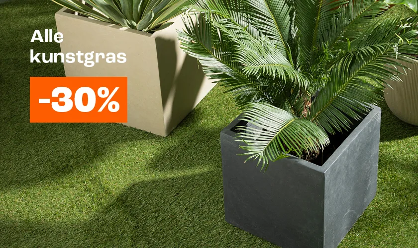 Actiebanner met tekst 30% korting op alle kunstgras
