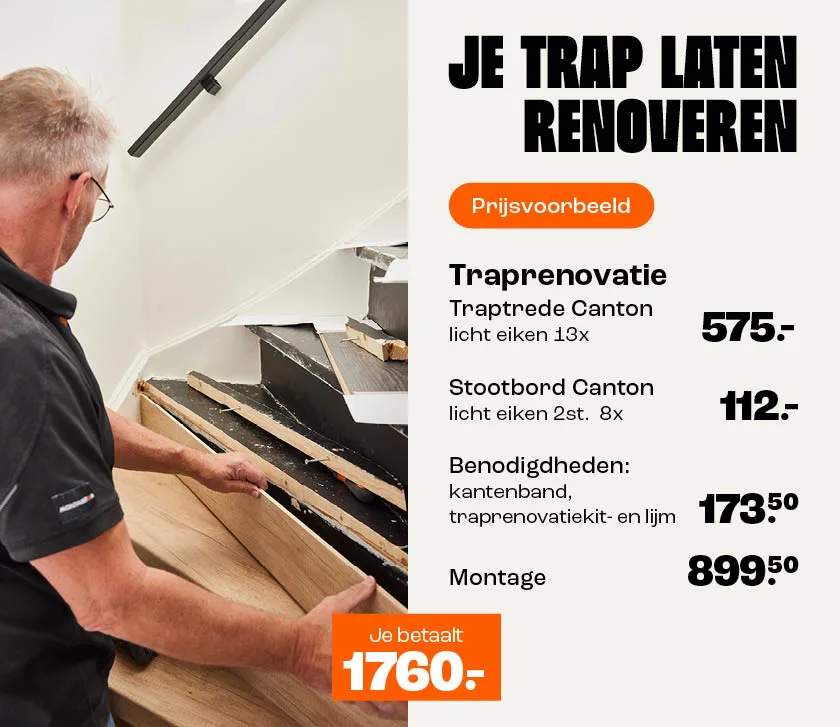 Prijsvoorbeeld traprenovatie met laminaat