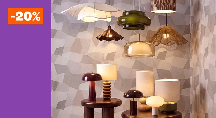 Alle hang- en tafellampen 20% korting