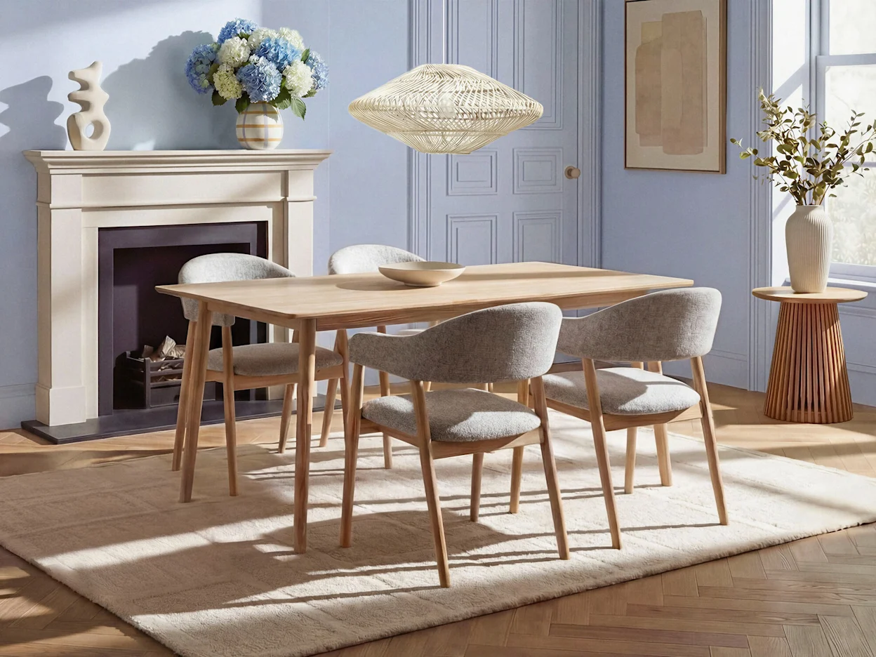 Houten robuuste eettafel in landelijke setting