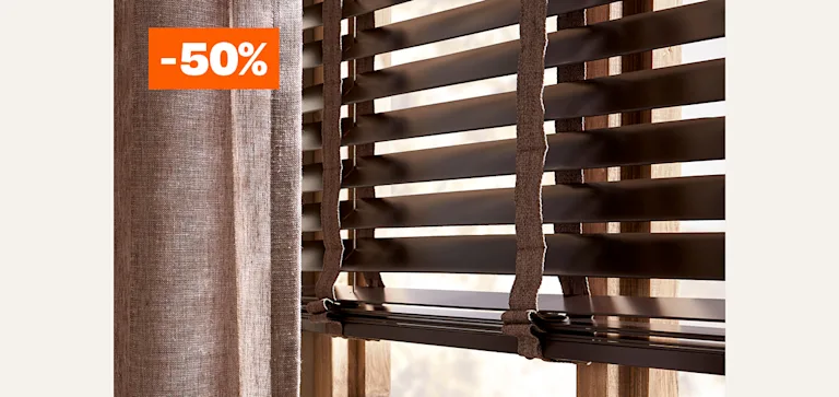 50% korting op elektrische bediening i.c.m. houten jaloezieën