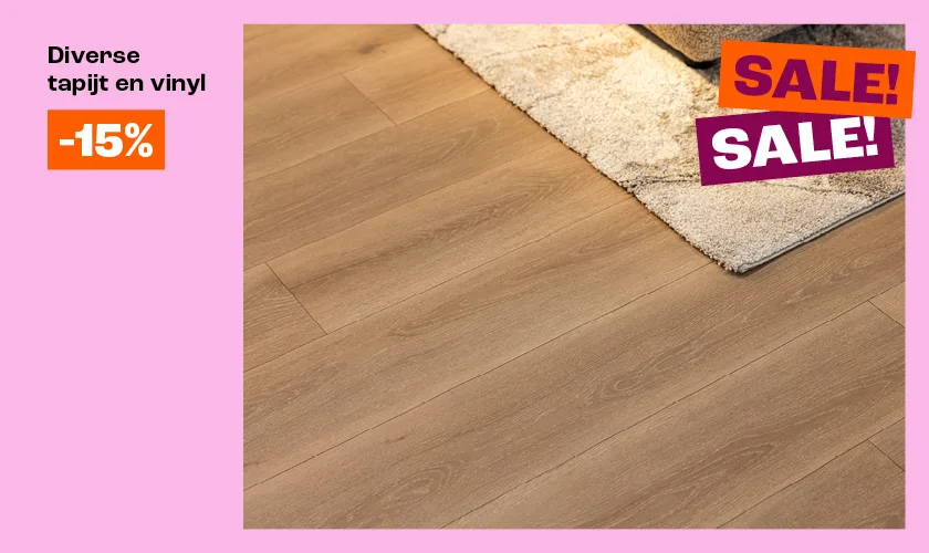 15% korting op diverse tapijt en vinyl vloeren