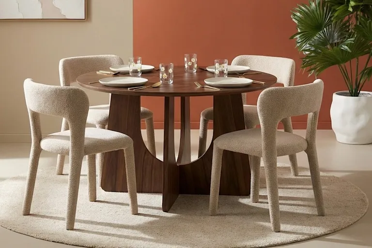 Zwarte ronde eettafel in moderne setting