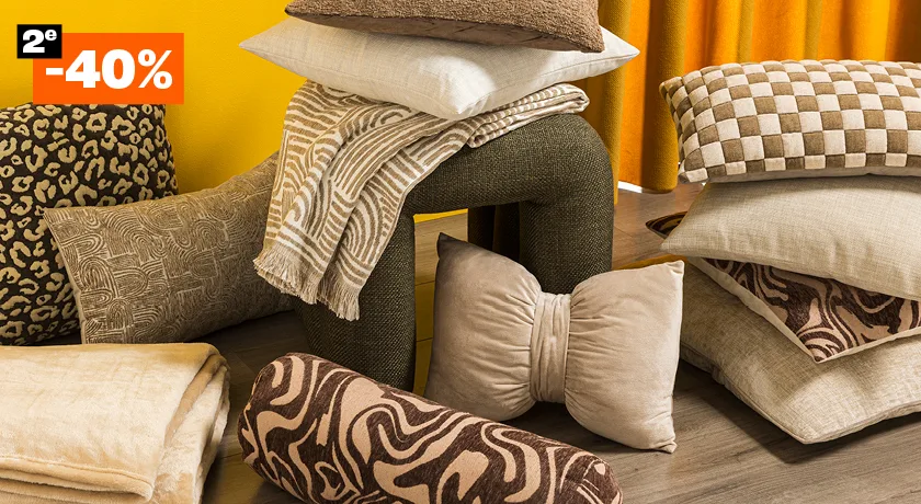 2e 40% korting op alle kussens en plaids