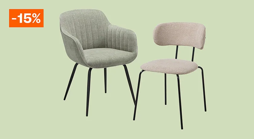 15% korting op alle eetkamerstoelen