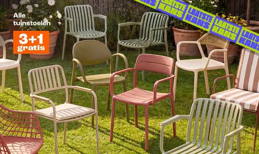 Laatste kans voor de actie: alle tuinstoelen 3+1 gratis 