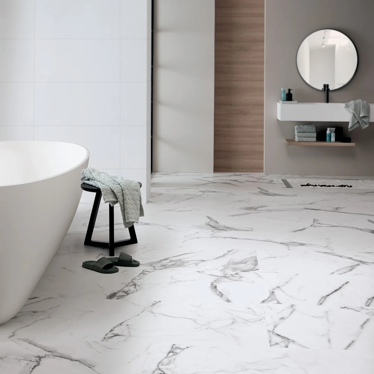Een marmerlook vloer straalt luxe en elegantie uit