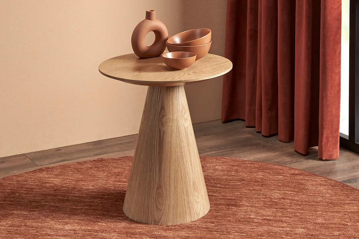 Naturel houten bijzettafel rond