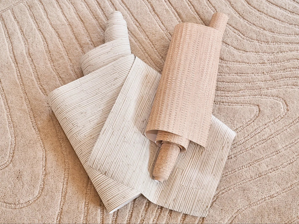 Linnenlook behang in zachte beigetinten