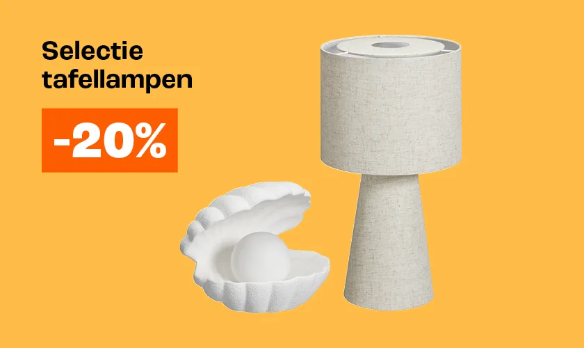 20% korting op tafellamp Pandia en schelp wit