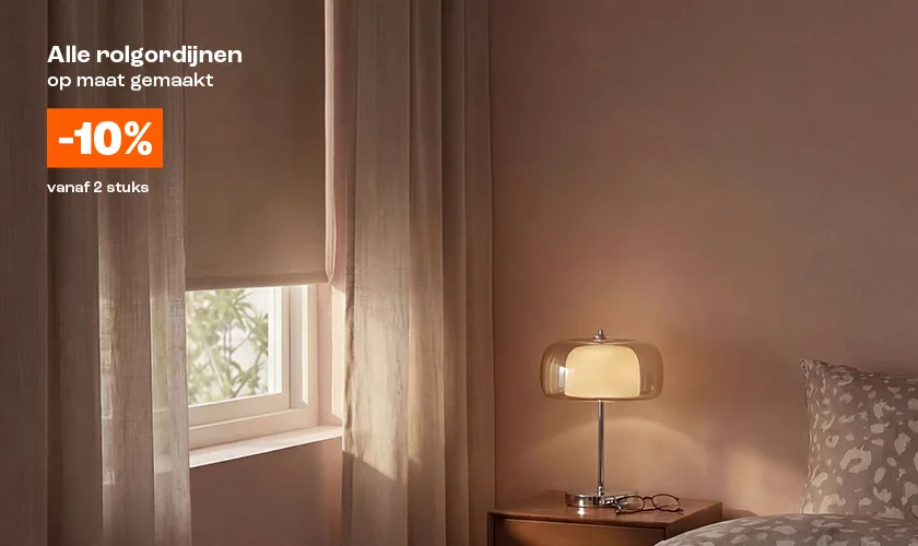 10% korting op alle rolgordijnen op maat vanaf 2 stuks