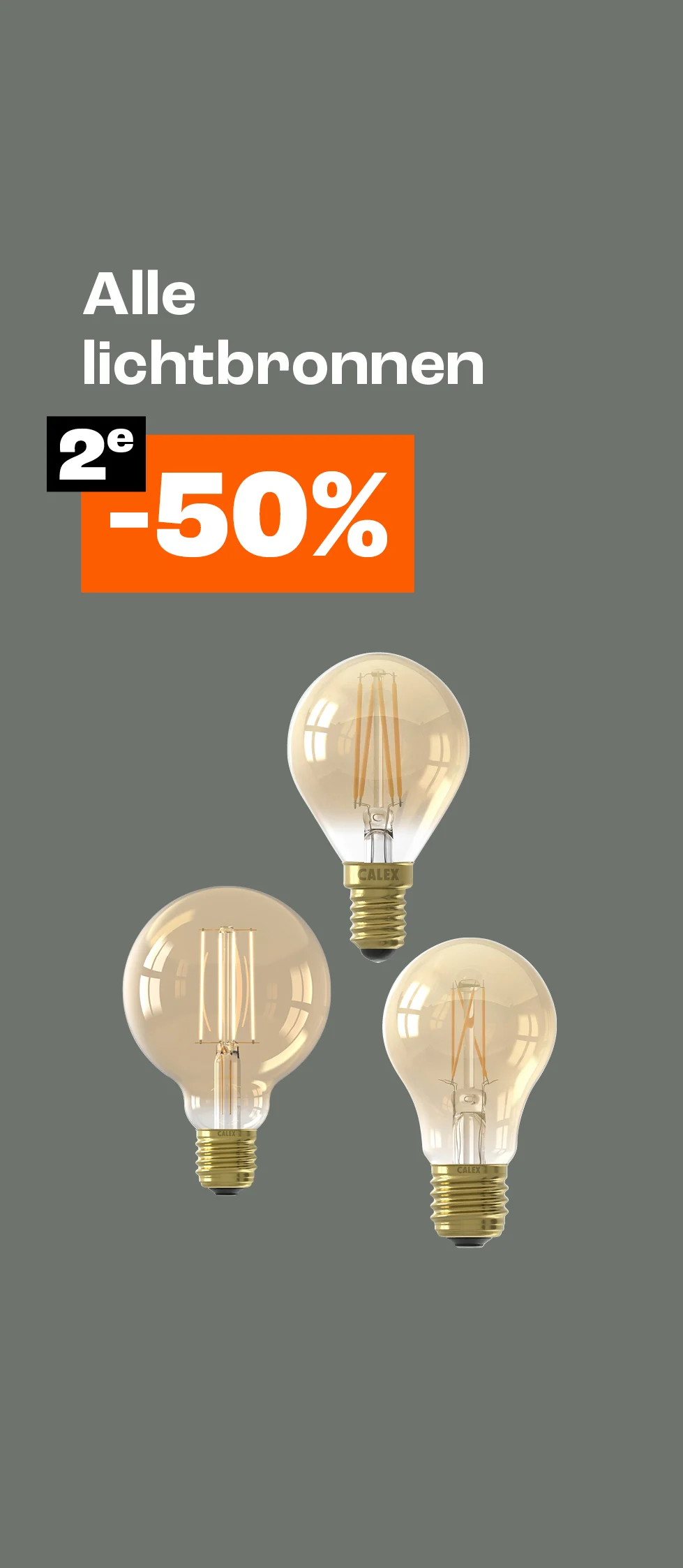 Actiebanner met tekst alle lichtbronnen 2e 50% korting