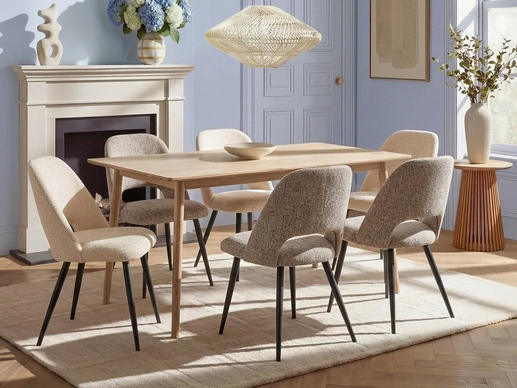 Rechthoekige houten eettafel in sfeervolle setting