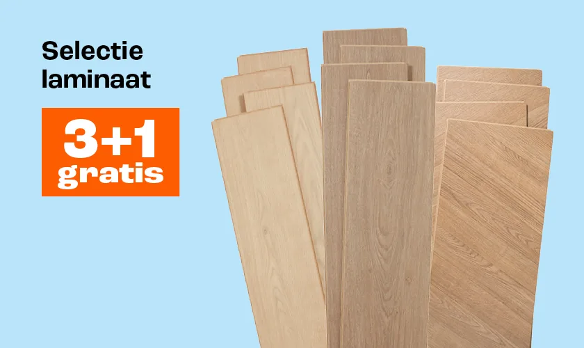 Banner met link naar actie 3+1 gratis op een selectie laminaat pakken