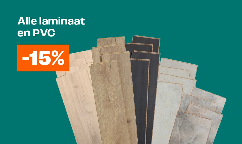Banner met link naar actie 15% korting op alle laminaat en pvc-vloeren
