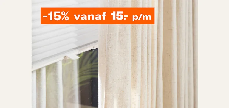 Alle gordijnstoffen vanaf 15,- p/m 15% korting 