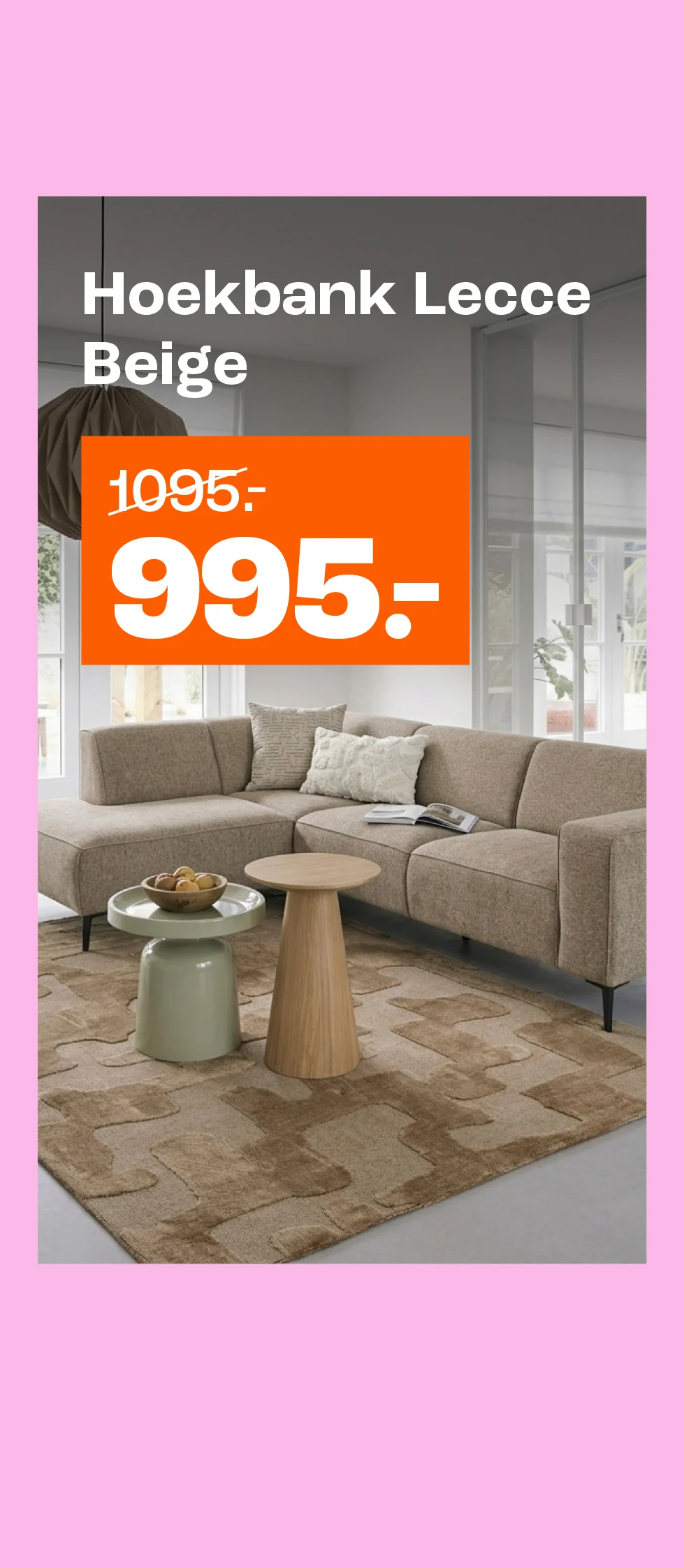 Hoekbank Lecce Beige van €1.095,- voor €995,-