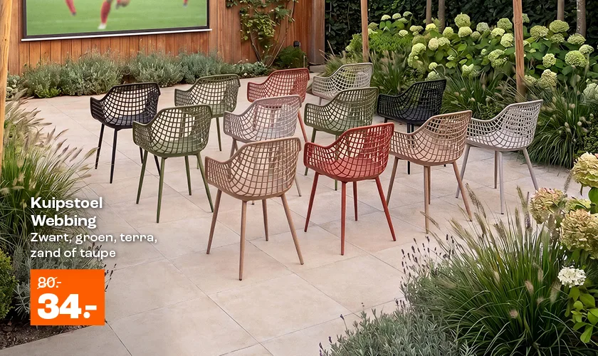 Alle Webbing kuipstoelen van €80,- voor €34,-