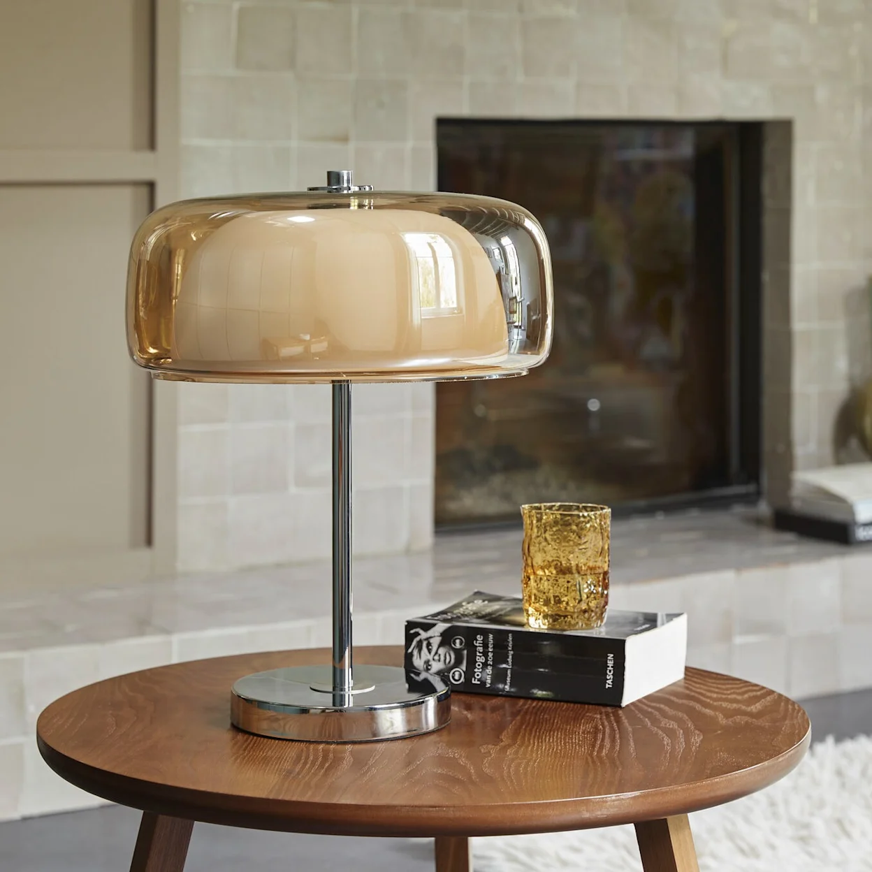 Retro tafellamp van glas met chroom