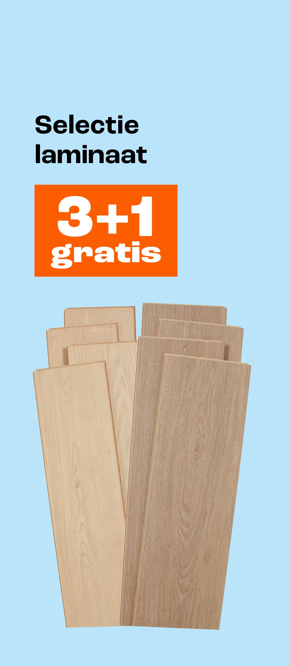 Actiebanner met tekst 3+1 gratis op een selectie laminaatvloeren