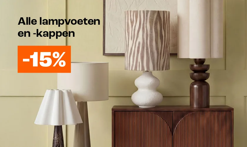 15% korting op alle lampvoeten en -kappen