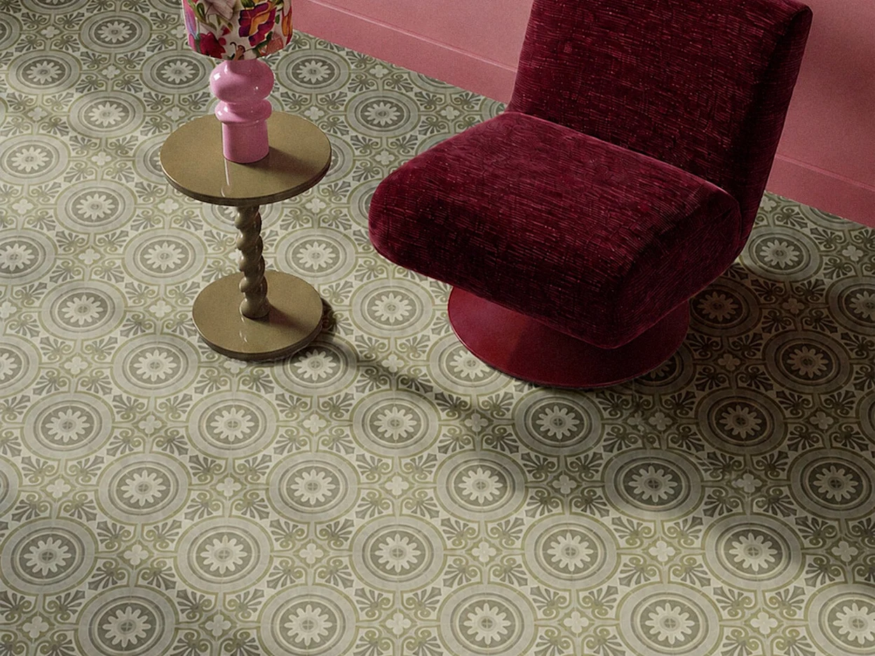 Tegellook vinylvloer met groen motief