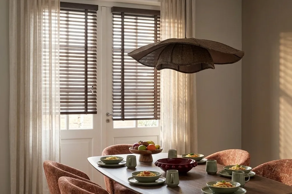 Houten jaloezieën in een Scandinavische setting