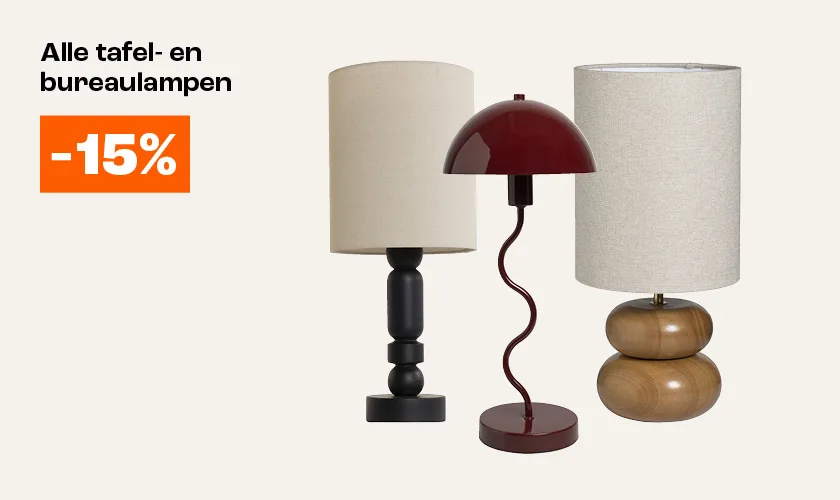 Alle tafel- en bureaulampen 15% korting