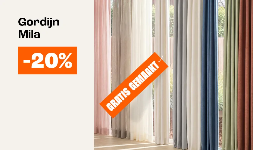 20% korting op gordijn MILA incl gratis gemaakt