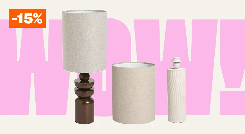 15% korting op alle lampenkappen en -voeten