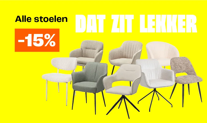 15% korting op alle eetkamerstoelen