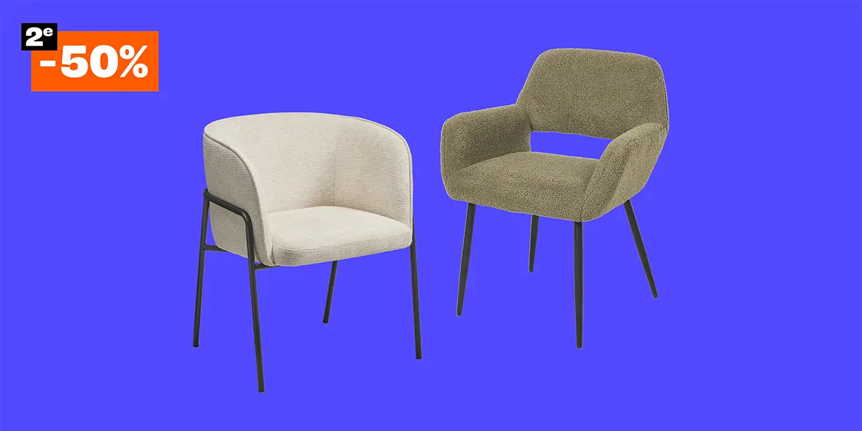 Diverse eetkamerstoelen 2e 50% korting