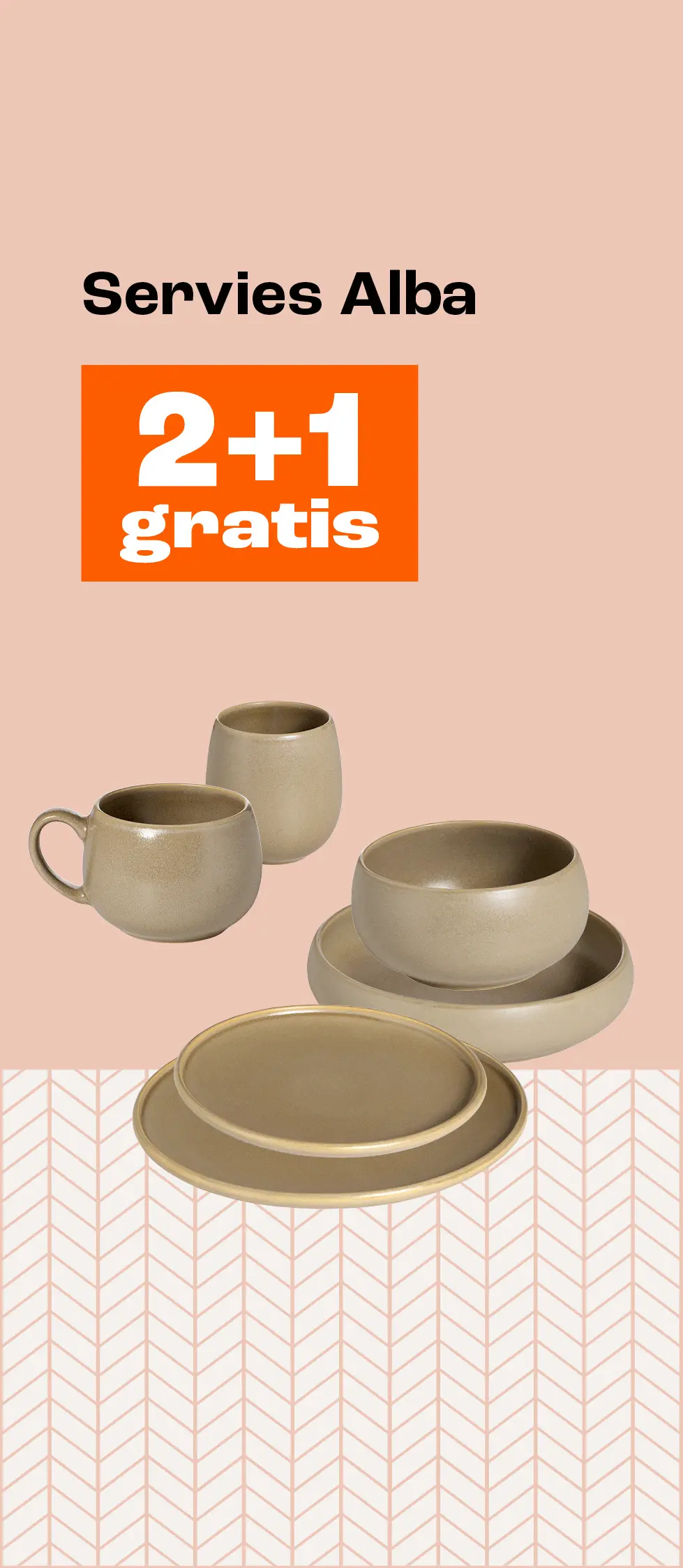 Product tile banner - 2+1 gratis op servies Alba en Gaia