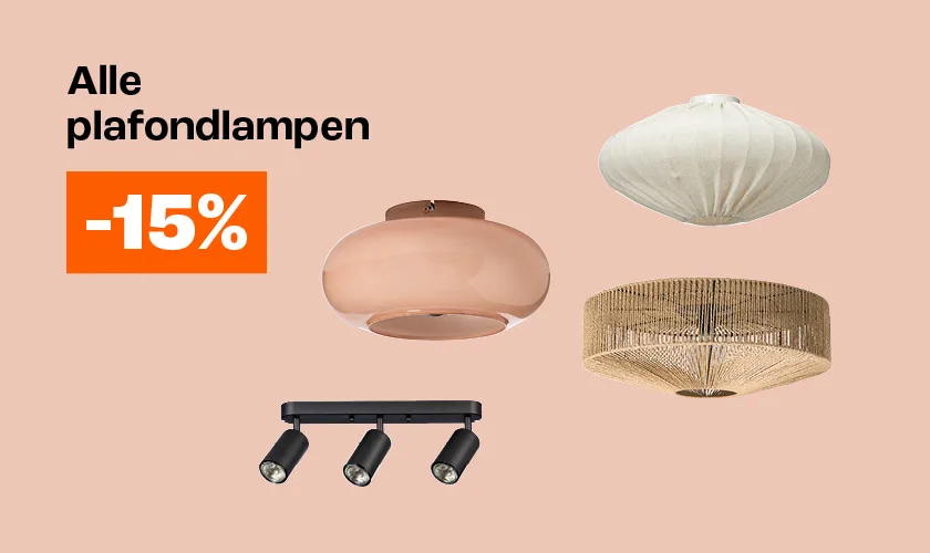 Actiebanner met tekst 15% korting op alle plafondlampen