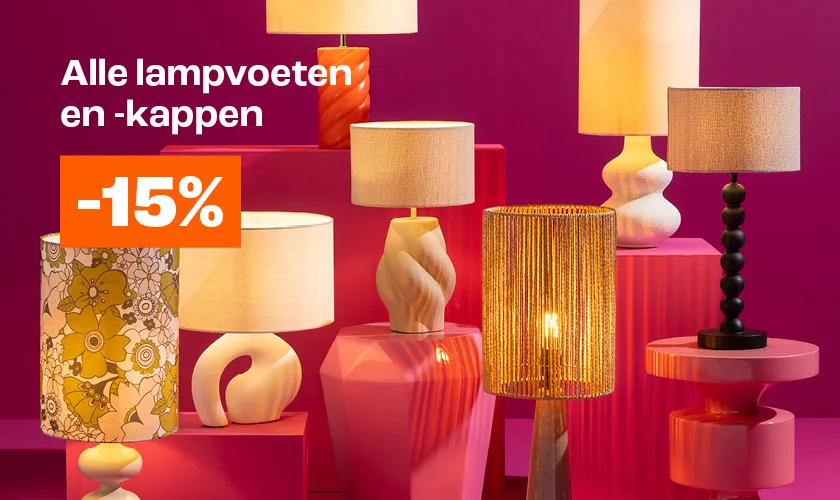 15% korting op alle lampvoeten en -kappen