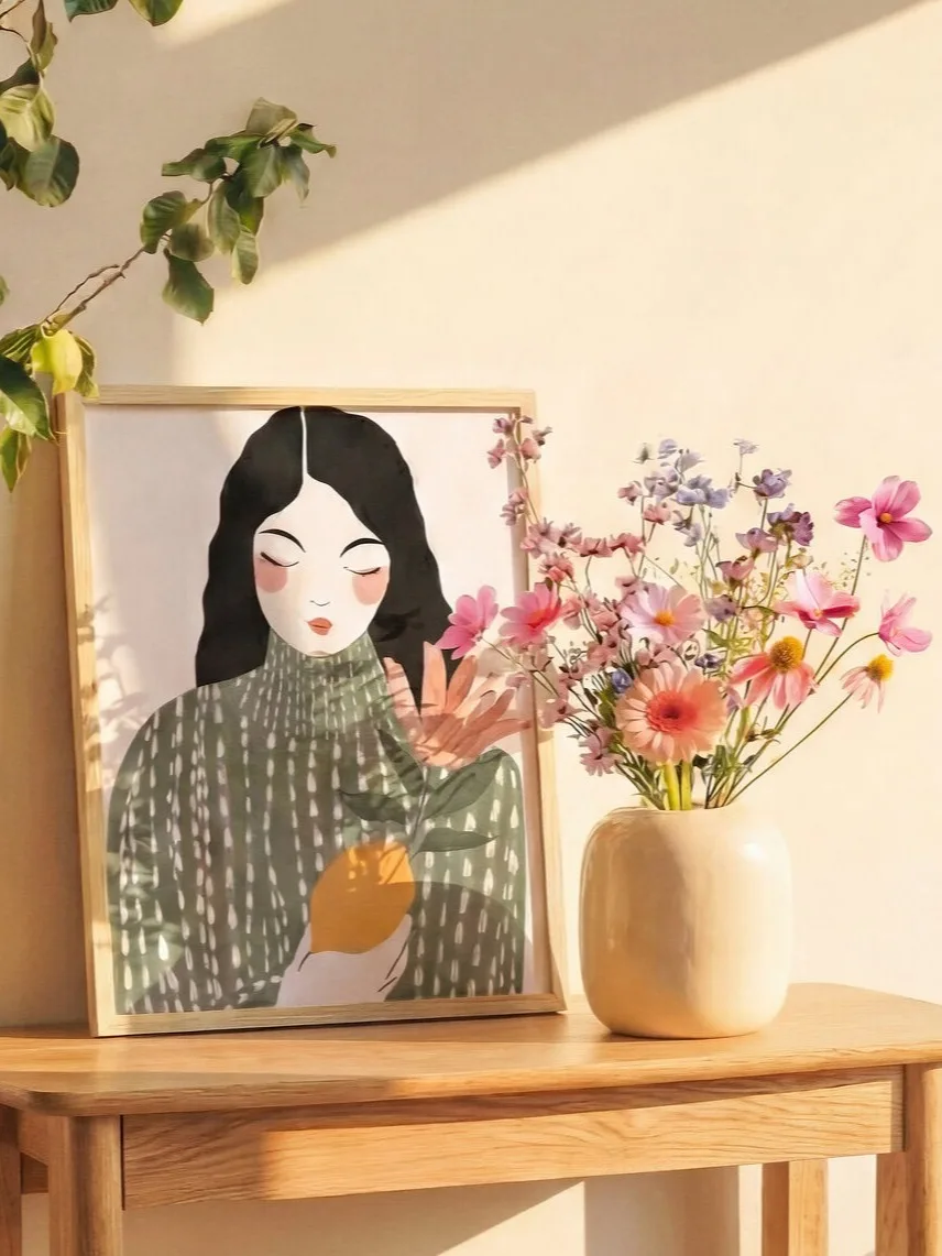 Mooie wanddecoratie met een vaas bloemen