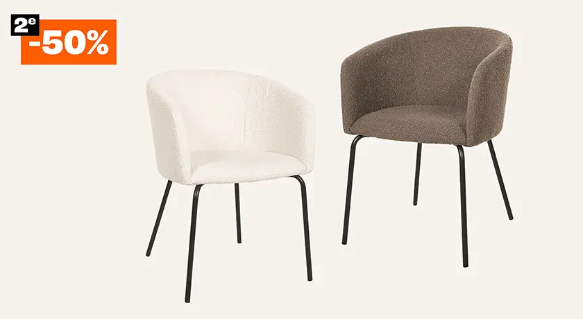 2e 50% korting op diverse eetkamerstoelen