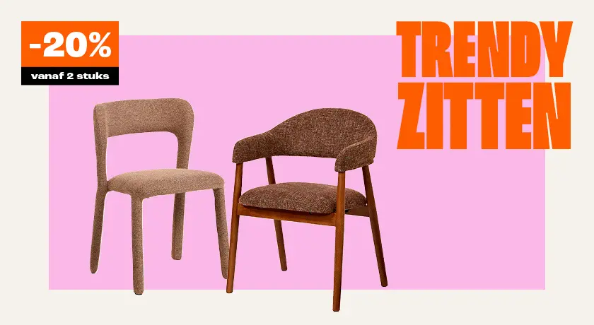 20% korting op alle eetkamerstoelen vanaf 2 stuks