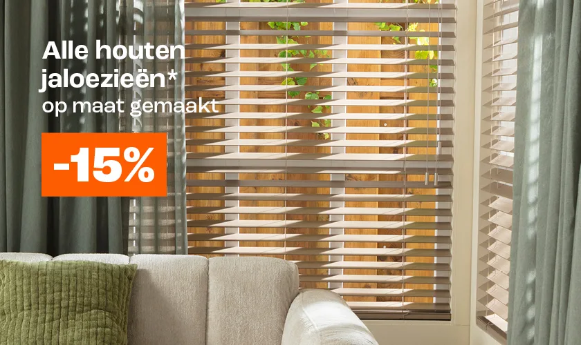 15% korting op alle houten jaloezieën op maat