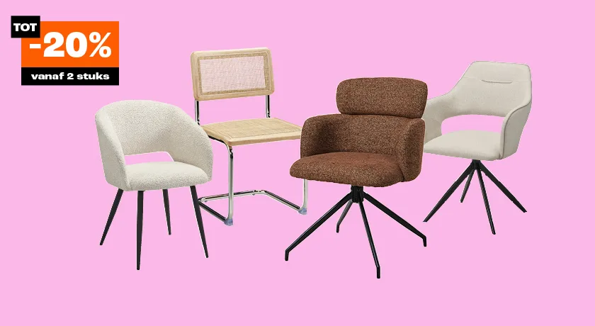 Tot 20% korting op diverse eetkamerstoelen vanaf 2 stuks
