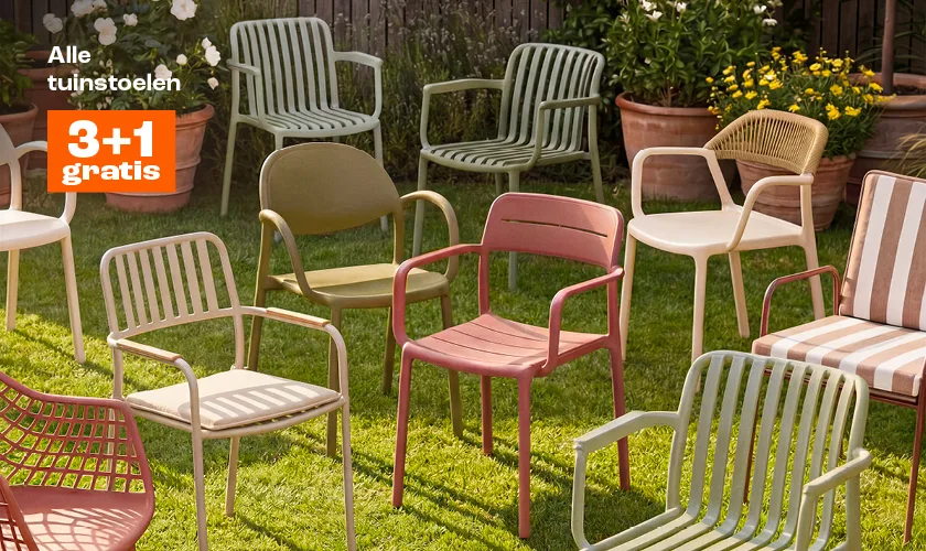 Alle tuinstoelen 3+1 gratis