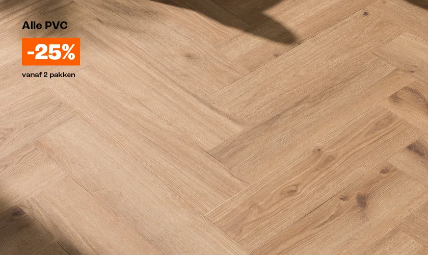 Actiebanner met tekst 25% korting op pvc-vloeren vanaf 2 pakken