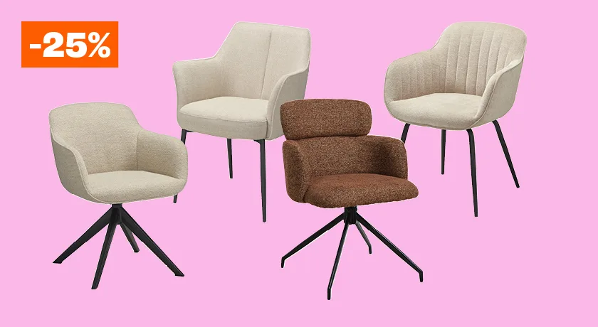 25% korting op diverse eetkamerstoelen
