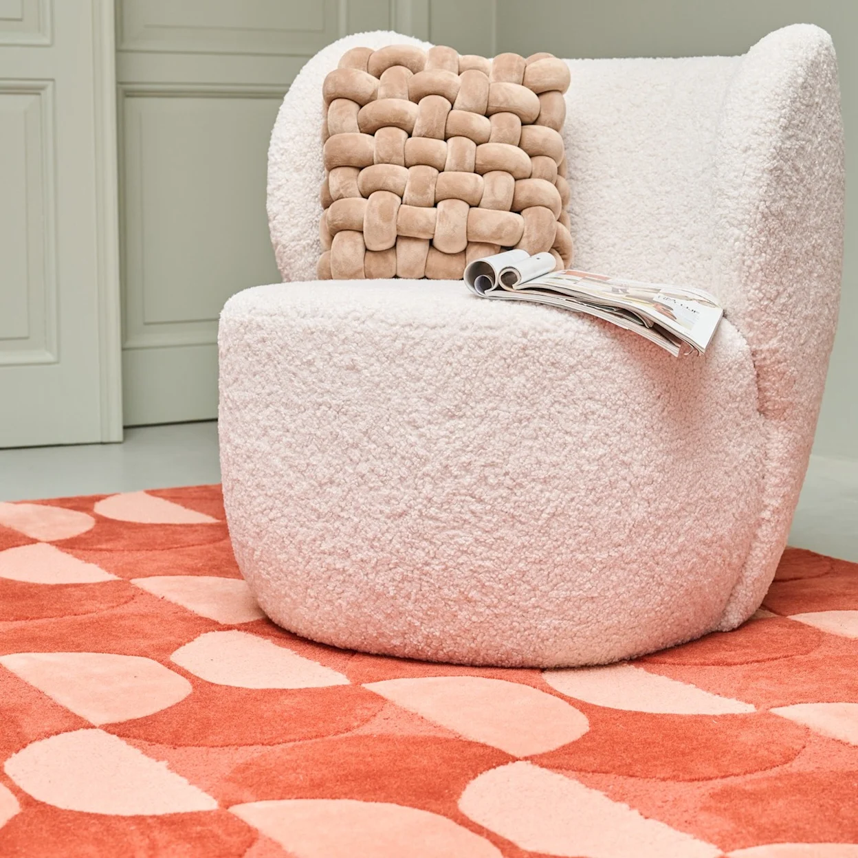 Retro vloerkleed met pilvormen, terrakleurig