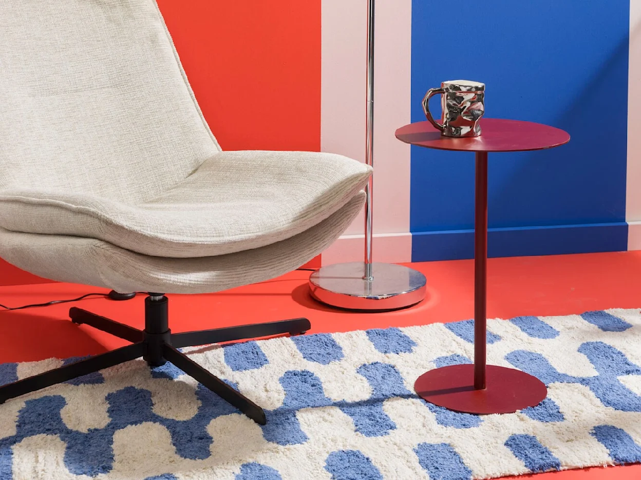 Retro vloerkleed met pilvormen, blauw