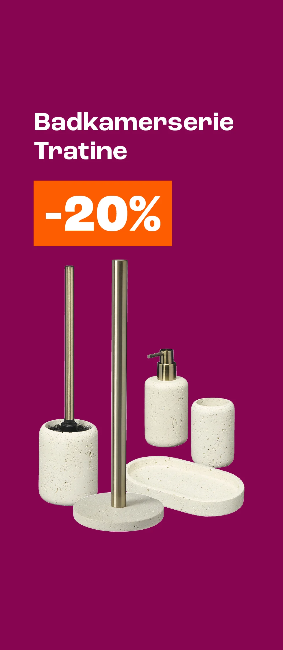 Product tile banner - 20% korting op badkamerserie Tratine zwart & wit