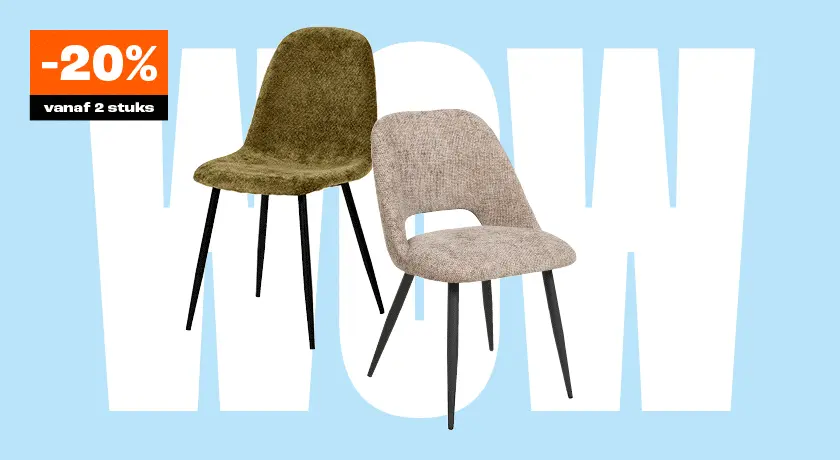 Selectie eetkamerstoelen 20% korting vanaf 2 stuks